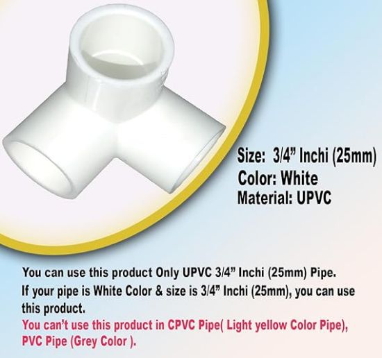 డెహ్రాన్ UPVC 3 వే ఎల్బో 3/4" ఇంచి (25MM) కూల్ & హాట్ వాటర్ పైప్ లైన్‌లో బాత్రూమ్ మరియు కిచెన్ కోసం పైప్ ఫిట్టింగ్ వైట్ కలర్ ప్రిఫెక్ట్ హోమ్ గ్రీన్‌హౌస్ ఫ్రేమ్ టెంట్ కనెక్షన్‌లో మీ అవసరాలకు ఉపయోగించండి (1 ప్యాక్) యొక్క చిత్రం