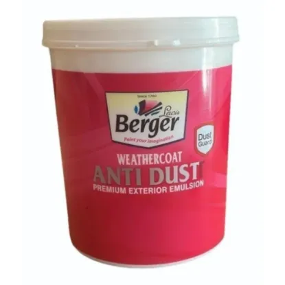 1లీటర్ బెర్గర్ వెదర్ కోట్ యాంటీడస్ట్ ఎక్స్‌టీరియర్ ఎమల్షన్ పెయింట్, ప్యాకేజింగ్ యొక్క చిత్రం