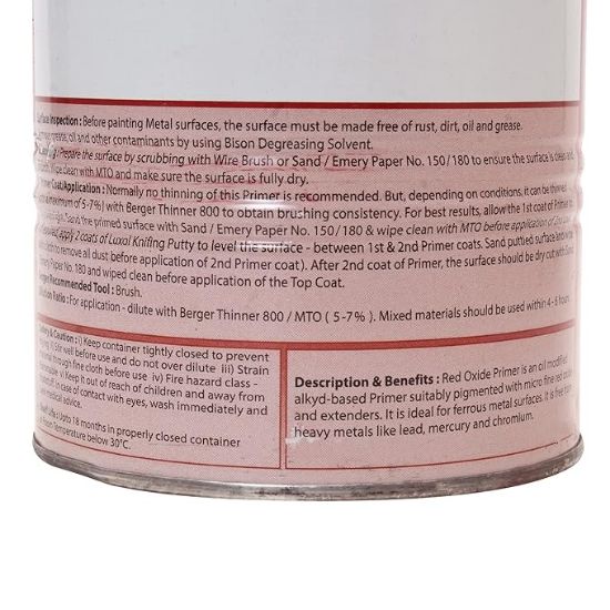బెర్గర్ రెడ్ ఆక్సైడ్ ప్రైమర్ | ఫెర్రస్ ఉపరితలాల కోసం అధిక అస్పష్టత కలిగిన మెటల్ ప్రైమర్ | మ్యాట్ ఫినిష్ | గ్రీన్ ప్రో సర్టిఫైడ్ | దీర్ఘకాలం ఉండే రక్షణ | ఇంటీరియర్ & ఎక్స్‌టీరియర్ వర్క్‌లకు అనుకూలం యొక్క చిత్రం