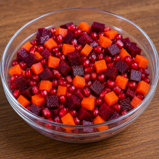 Beetroot & pomegranate arils & carrots Diced cut 250g యొక్క చిత్రం